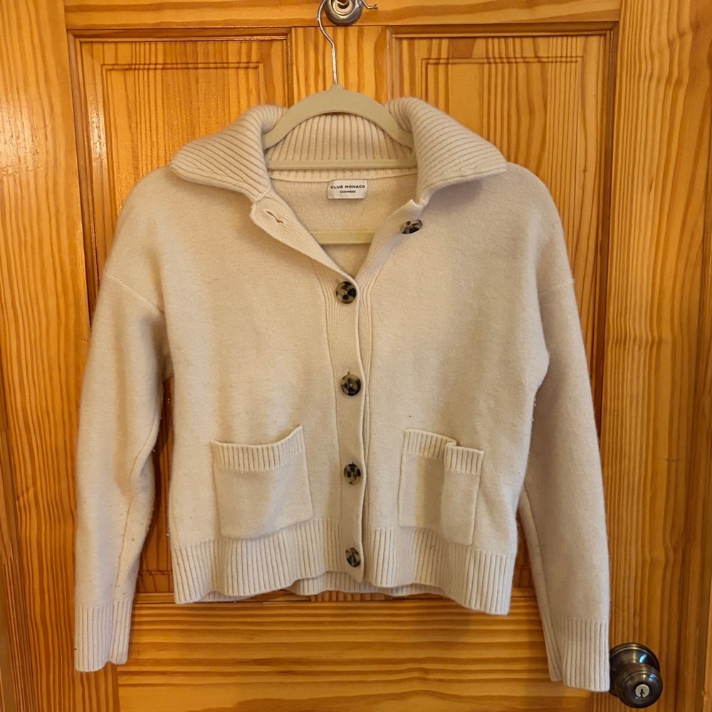 Club Monaco Cream Button-Up Cardigan